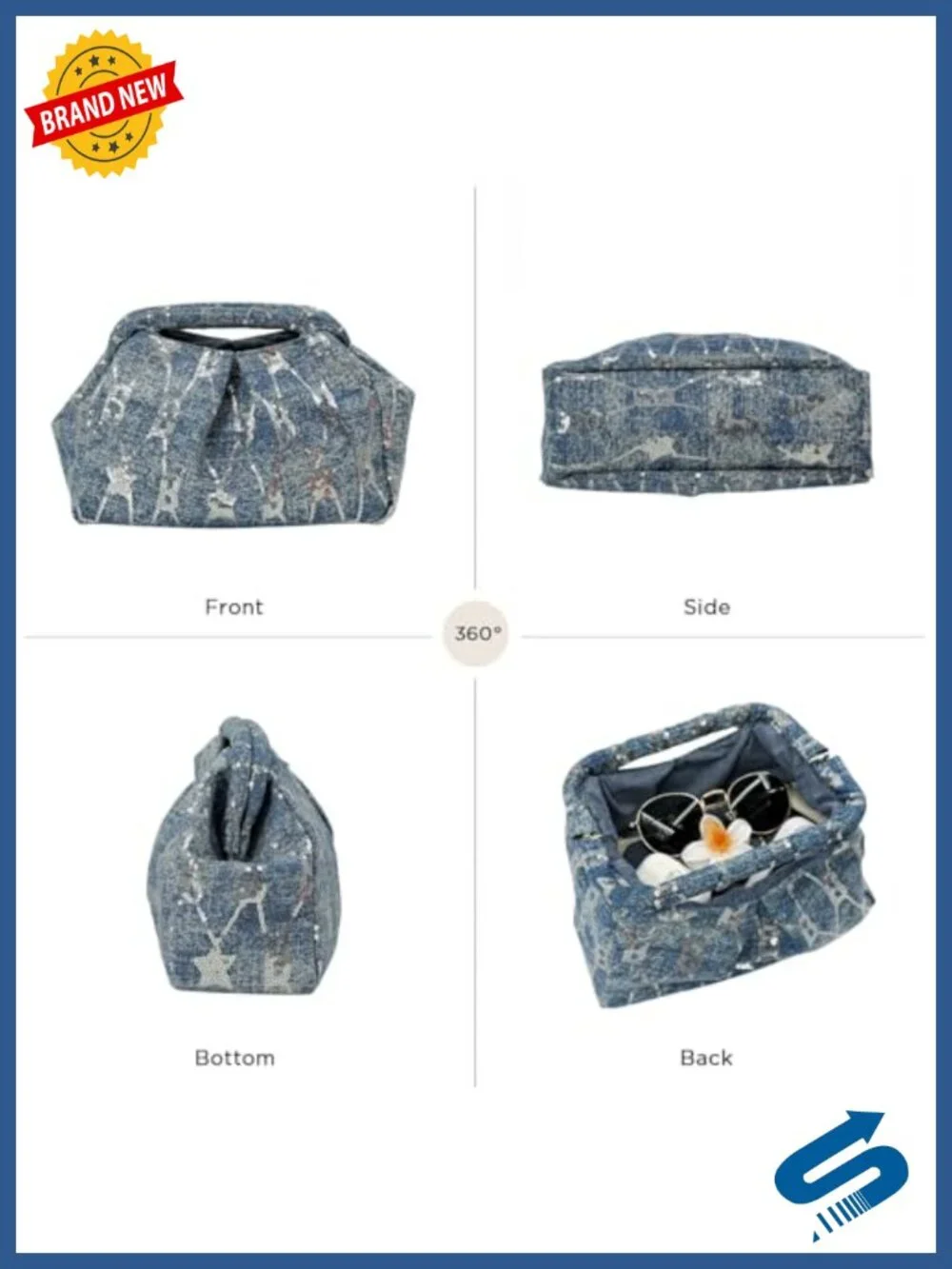 Women's Sequin Denim Cloud Clutch Bag with Top Handle, Evening Bag
